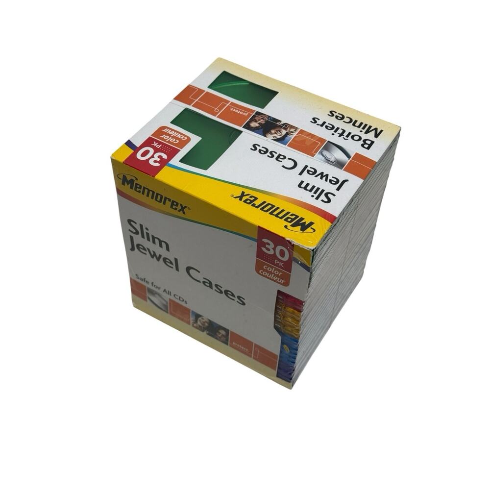 New Sealed High Quality Memorex 30-pack Slim CD Jewel Case (5.2mm)-5 Colors
